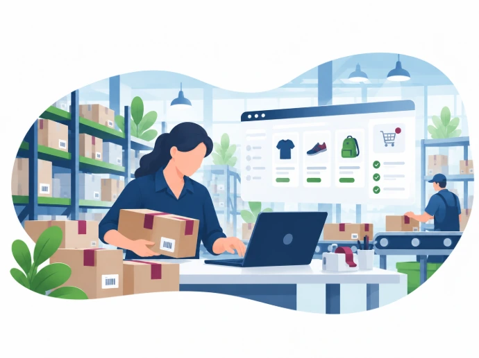 Illustrazione dedicata alla gestione degli ordini online nel modulo ecommerce di Odoo e alla distribuzione dei prodotti.